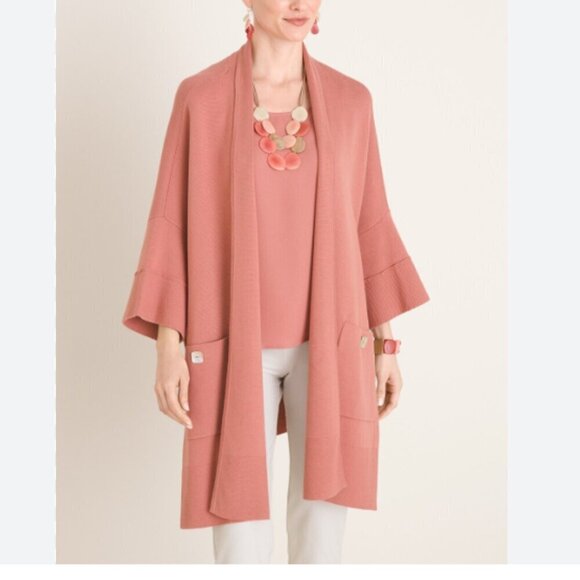 Marla Wynne for Chico's LIKE NEW Kimono Sweater long line mother of pearl size L - Picture 1 of 8